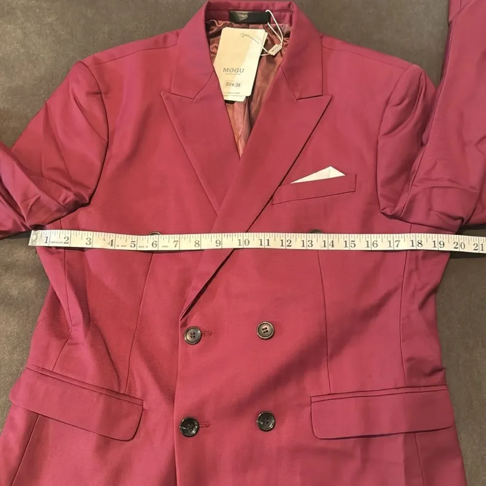 Men’s Slim Fit Double Breasted 2Piece Suit Notched Lapels Jacket 36 Pants 32 NWT